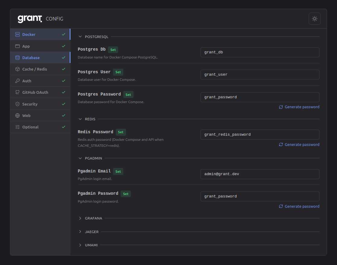 Config app — dark theme