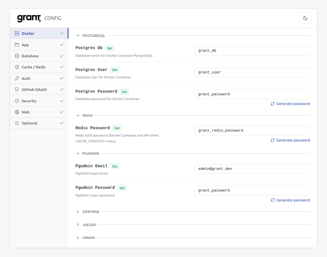 Config app — light theme